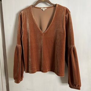 Madewell Velvet Bubble-Sleeve Top | size S | Burnt Sienna